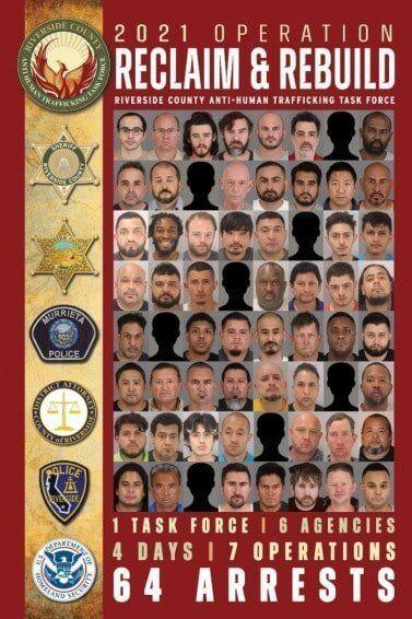 64 people arrested, 2 women rescued during Riverside County anti-human trafficking operation riverside county sheriffs department california human trafficking operation 64 arrested 2 women rescued